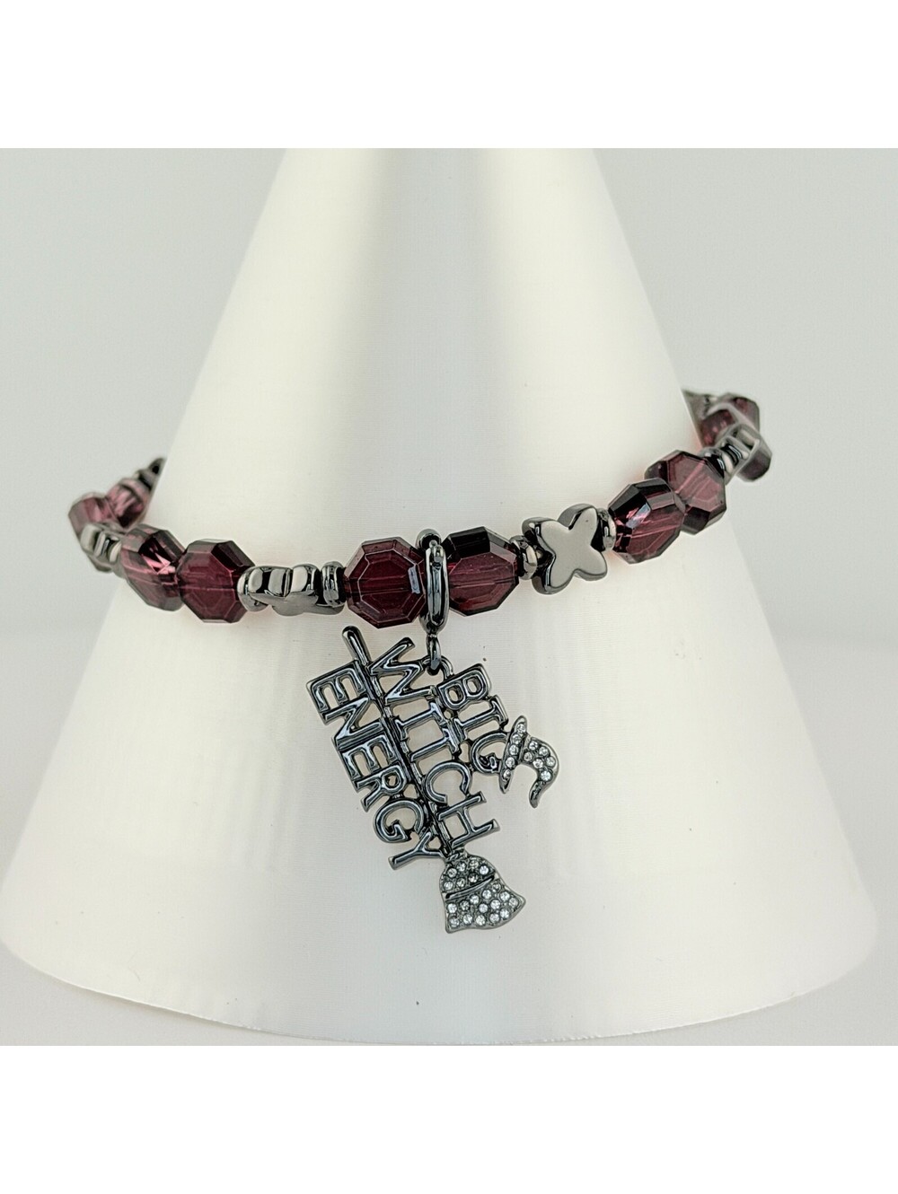 Bomb Party Bracelet - Halloween Big Witch Energy Charm on Hematite Plating